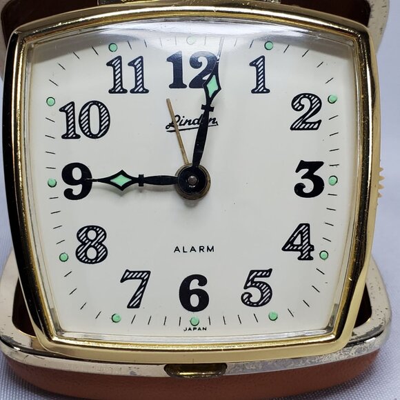 VTG Linden Travel Alarm Clock Glow Dot Mechanical Wind Up Luminous Brown Works - Picture 8 of 8